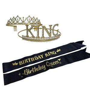 Birthday Crown and Sash - Set of 2 - Birthday Queen and Birthday King | One Size